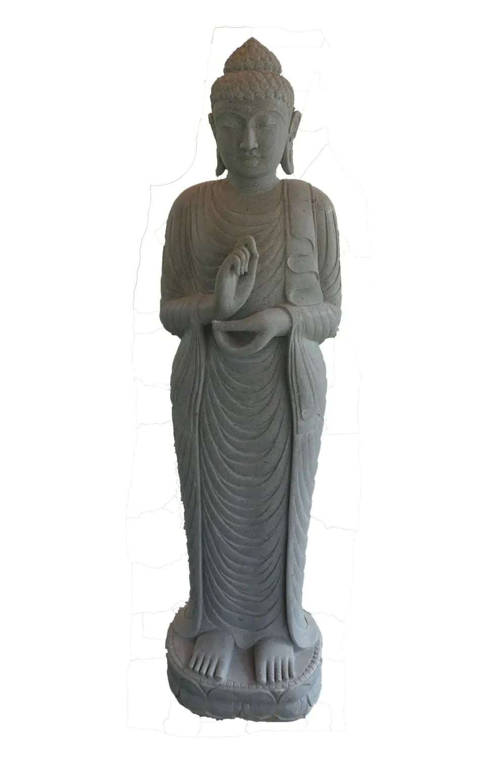  Product image 10 of the product “Standing Buddha made of Riverstone in Dharmachakra position - gesture of wheel of the teaching of Dharma. About 180cm height. ”